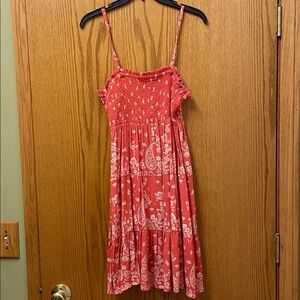 Angie Coral and White Smocked Dress